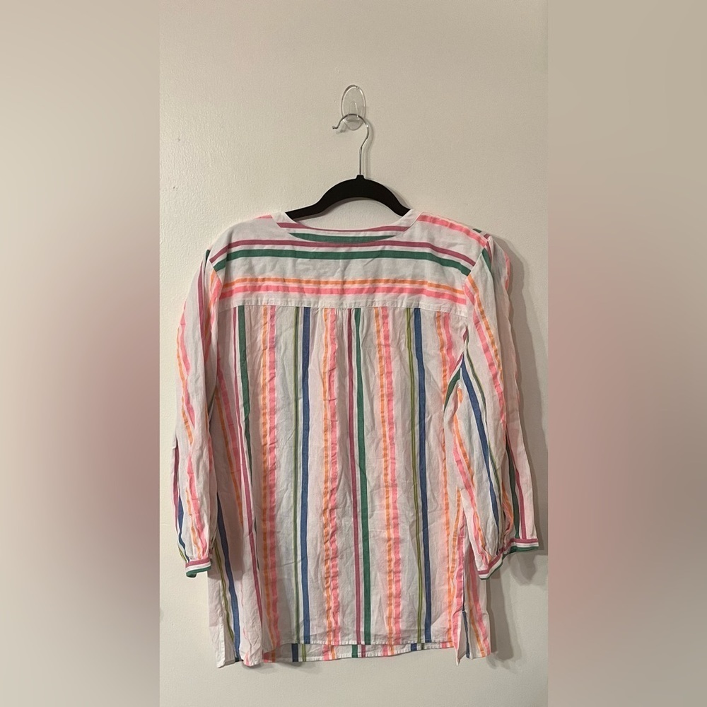 Talbots Xl Rainbow Stripe Tunic Top Button Front … - image 4